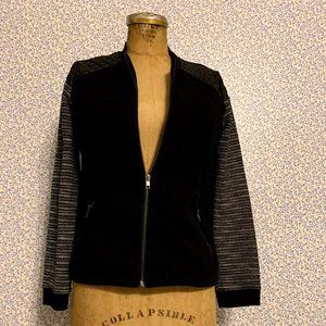 Black Zip Bomber with Knit Sleeve